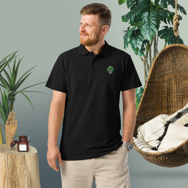 TheVeggieClub Broccoli Polo Zwart - Voorkant met model