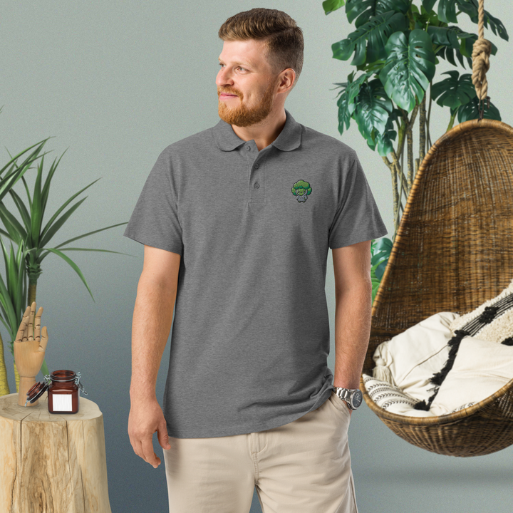 TheVeggieClub Broccoli Polo Lichtgrijs - Voorkant met model