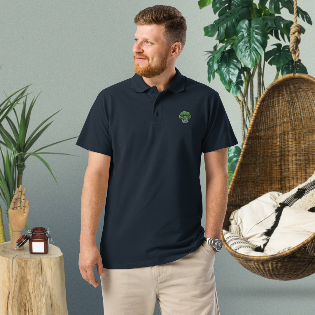 TheVeggieClub Broccoli Polo Navy - Voorkant met model
