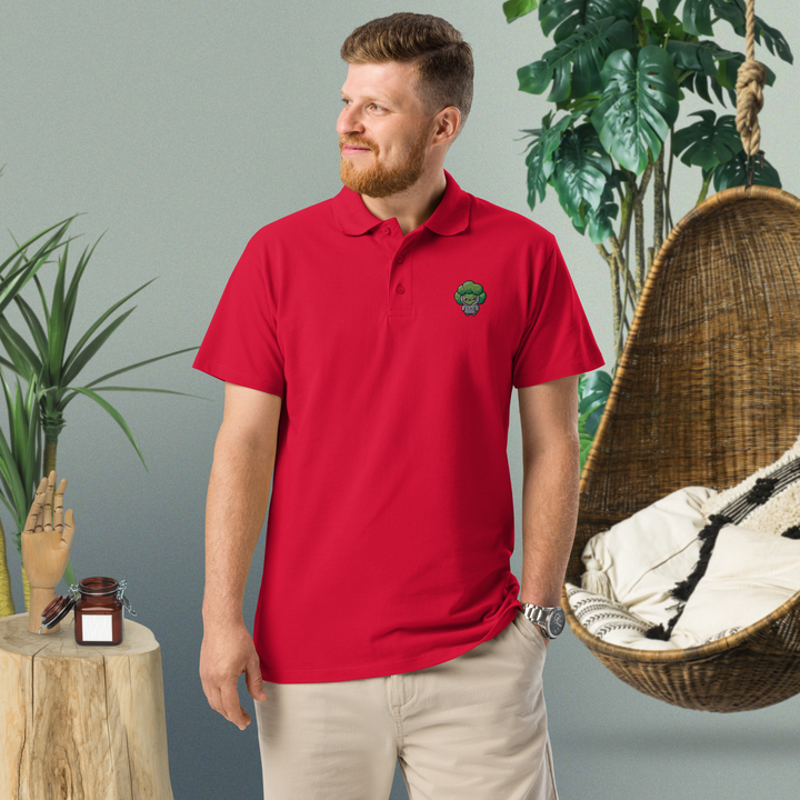 TheVeggieClub Broccoli Polo Rood - Voorkant met model