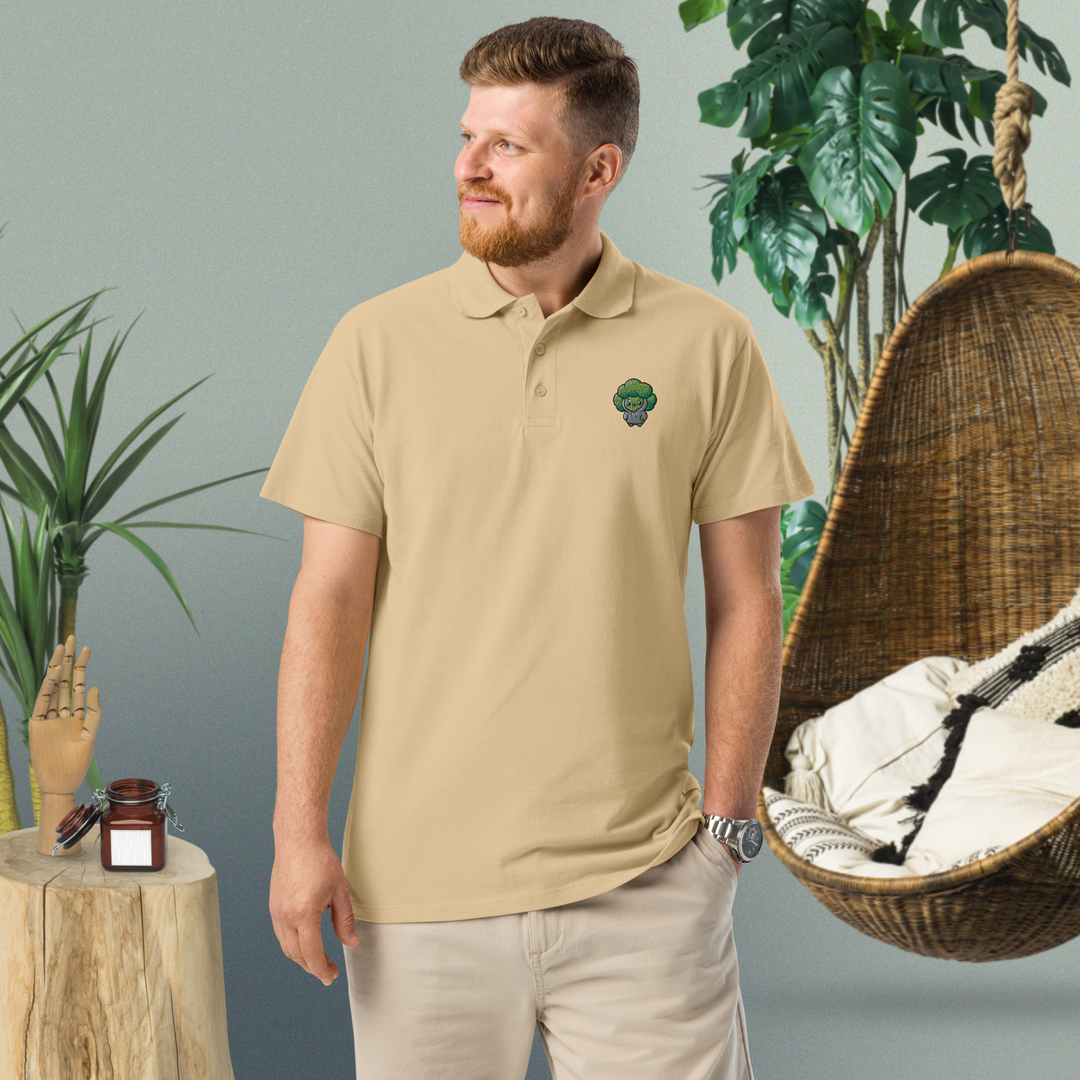 TheVeggieClub Broccoli Polo Beige - Voorkant met model