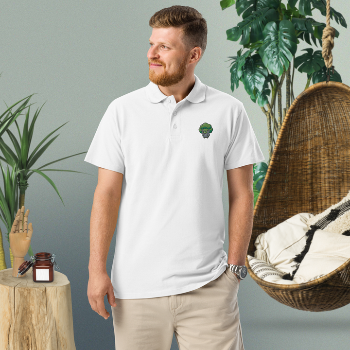 TheVeggieClub Broccoli Polo Wit - Voorkant met model