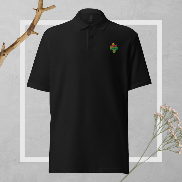 TheVeggieClub Duurzame Heren Fashion – Basic Piqué Poloshirt met geborduurd Broccoli logo B03 – Zwart voorkant
