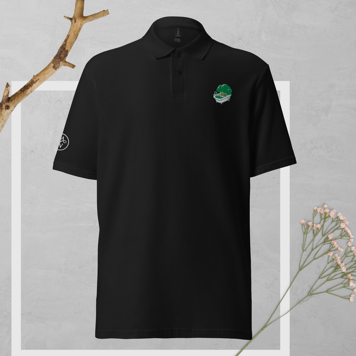 TheVeggieClub Duurzame Heren Fashion – Basic Piqué Poloshirt met geborduurd Broccoli logo B07 – Zwart voorkant