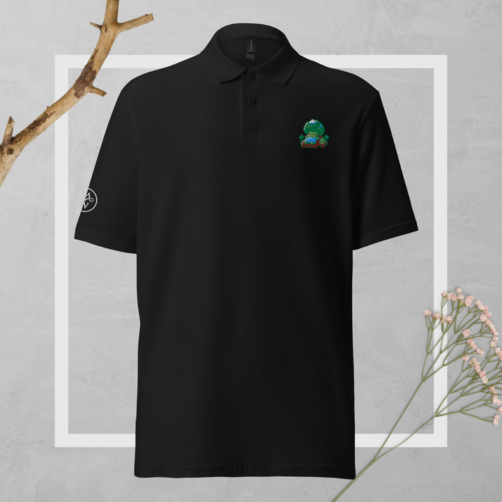 TheVeggieClub Duurzame Heren Fashion – Basic Piqué Poloshirt met geborduurd Broccoli logo B35 – Zwart voorkant