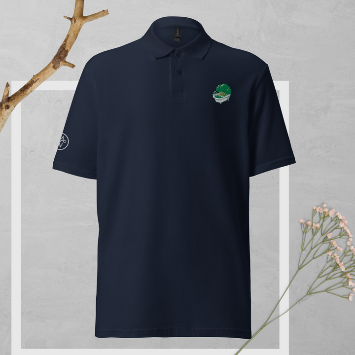 TheVeggieClub Duurzame Heren Fashion – Basic Piqué Poloshirt met geborduurd Broccoli logo B07 – Navy voorkant