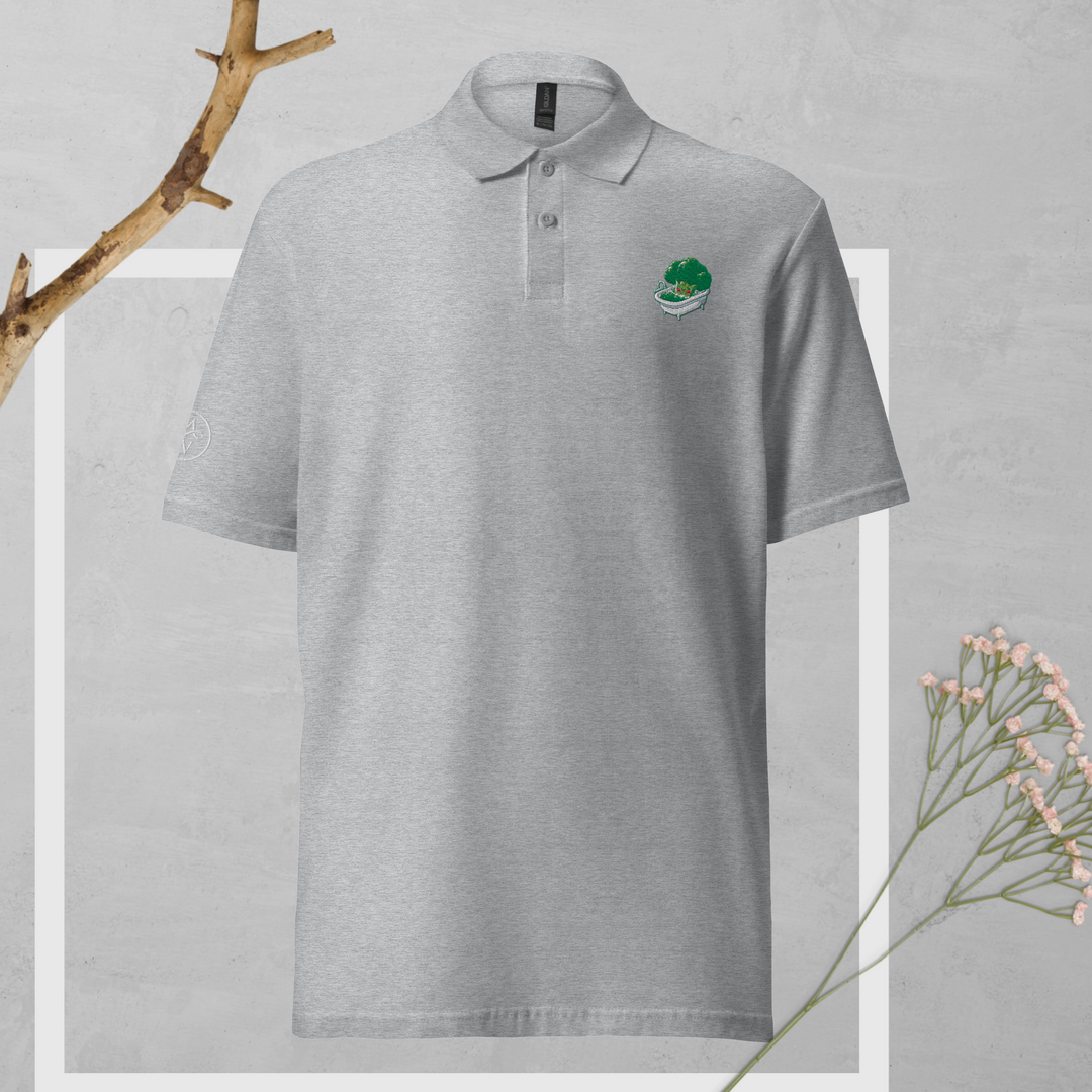 TheVeggieClub Duurzame Heren Fashion – Basic Piqué Poloshirt met geborduurd Broccoli logo B07 – Sport Grijs voorkant