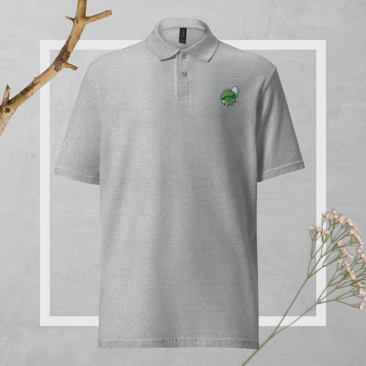 TheVeggieClub Duurzame Heren Fashion – Basic Piqué Poloshirt met geborduurd Broccoli logo B17 – Sport Grijs voorkant
