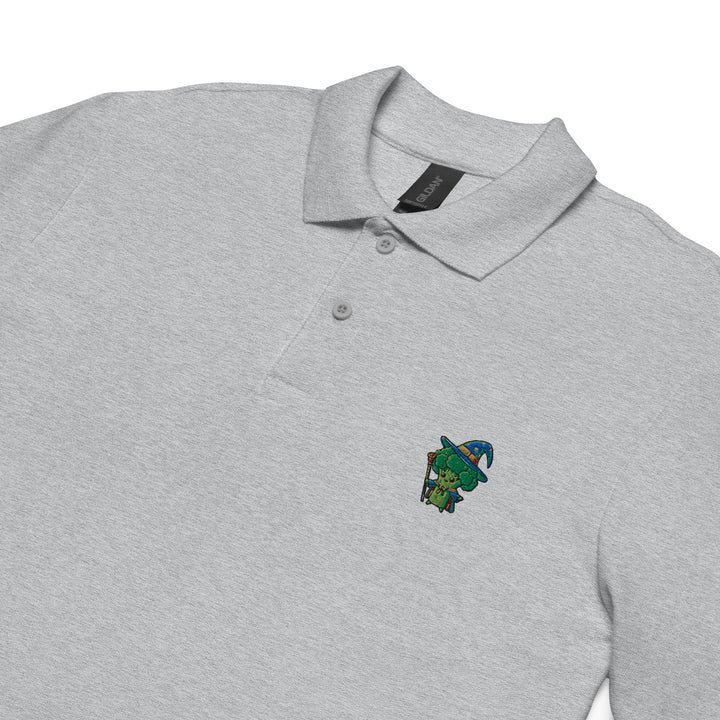 TheVeggieClub Heren Poloshirt van 100% Piqué Katoen met Geborduurd Broccoli B16 Logo – Sport Grijs Close-up detail