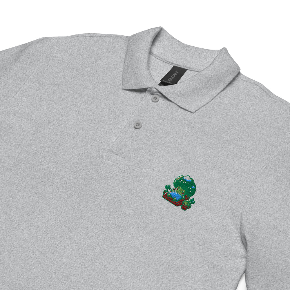 TheVeggieClub Heren Poloshirt van 100% Piqué Katoen met Geborduurd Broccoli B35 Logo – Sport Grijs Close-up detail
